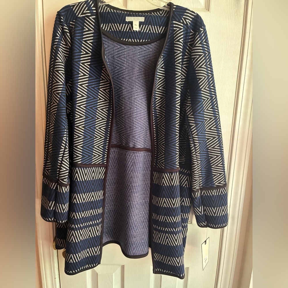 NWT Dana Buchman Navy and Black Chevron Knit jacket/blazer